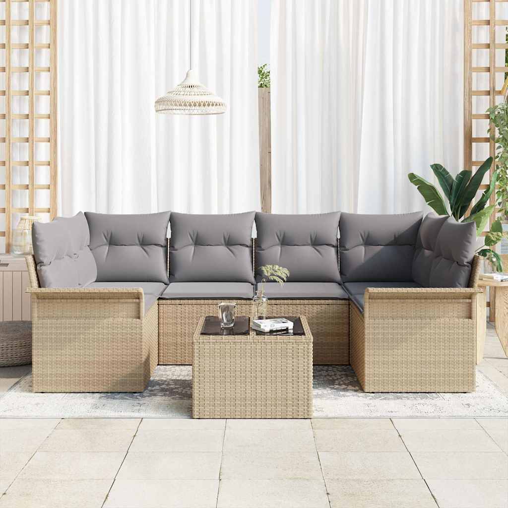 Havesofa Sæt 7 stk. Beige polyrattan