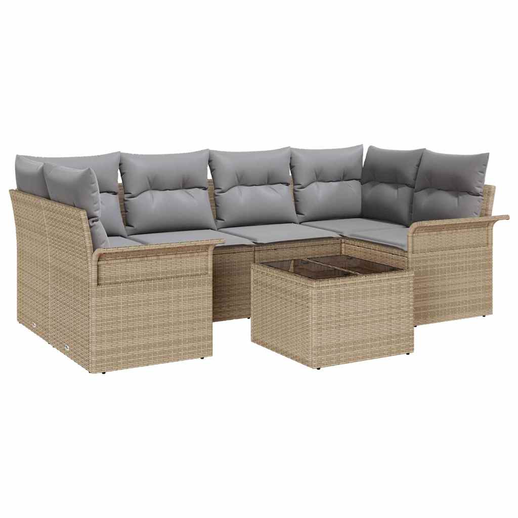 Havesofa Sæt 7 stk. Beige polyrattan