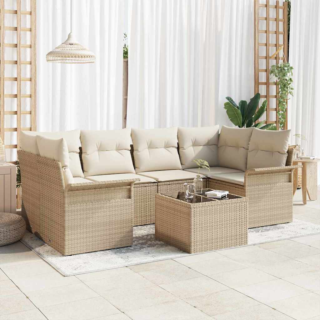 Havesofa Sæt 7 stk. Beige polyrattan