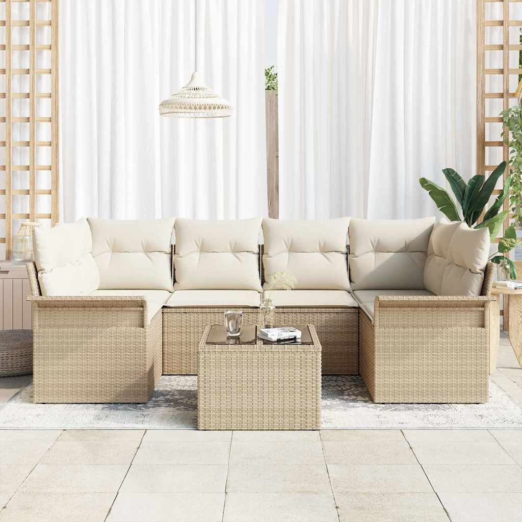 Havesofa Sæt 7 stk. Beige polyrattan