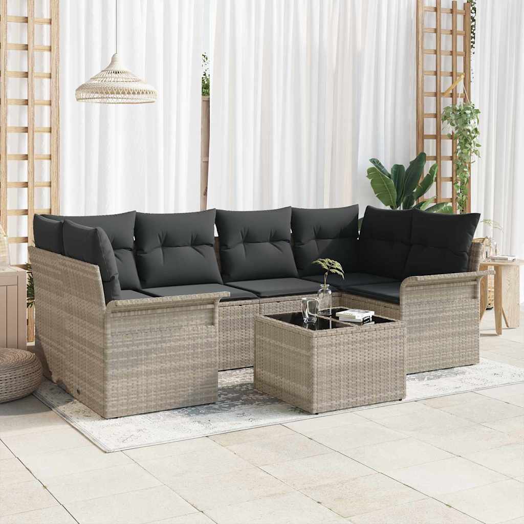 Havesofa Sæt 7 stk. Lysegrå polyrattan