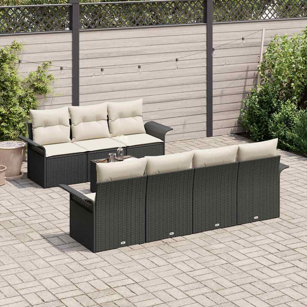 Havesofa Sæt 8 stk. Sort polyrattan
