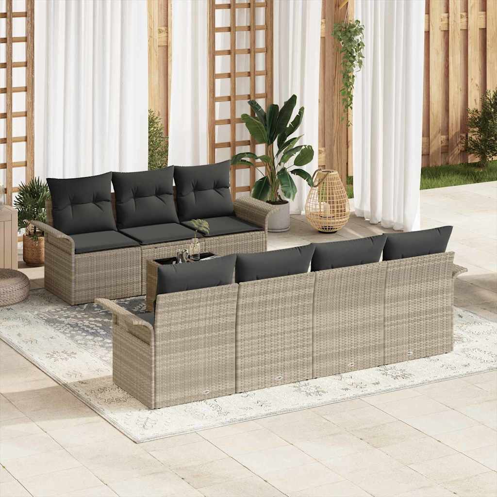 Havesofa Sæt 8 stk. Lysegrå polyrattan
