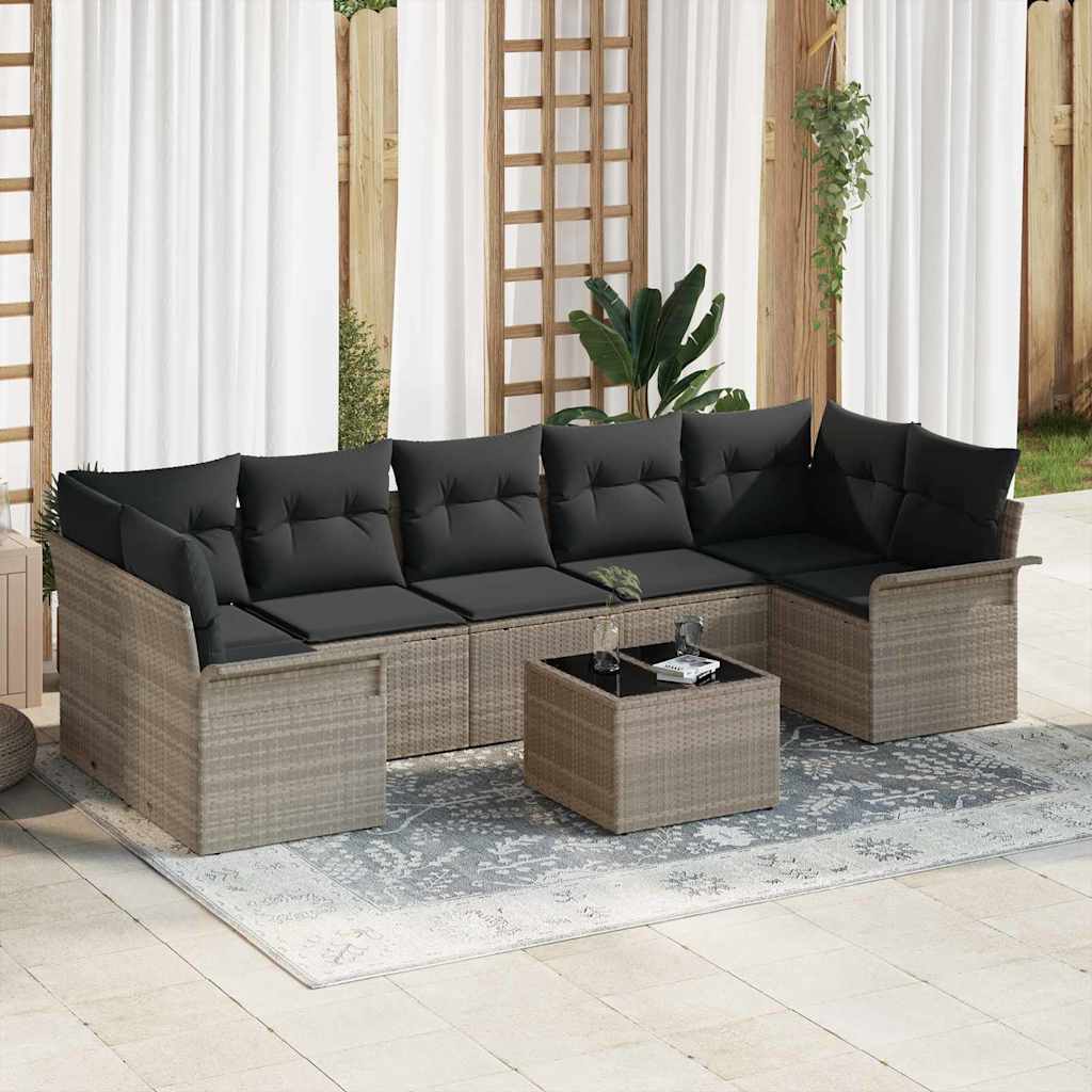 Havesofa Sæt 8 stk. Lysegrå polyrattan