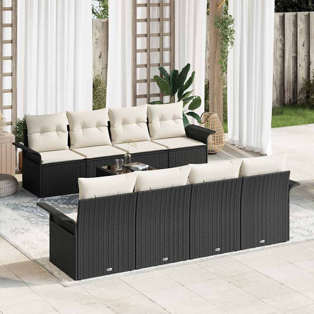 Havesofa Sæt 9 stk. Sort polyrattan