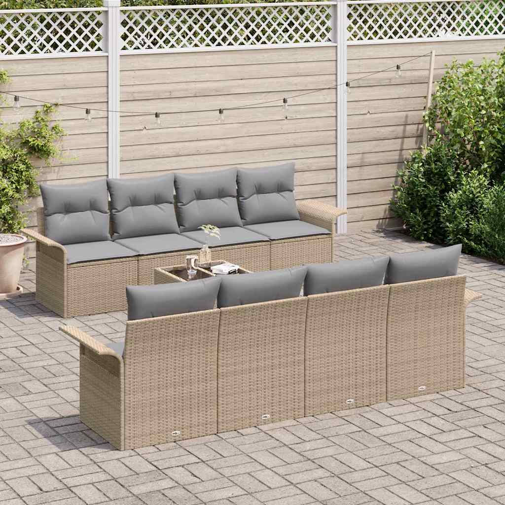 Havesofa Sæt 9 stk. Beige polyrattan