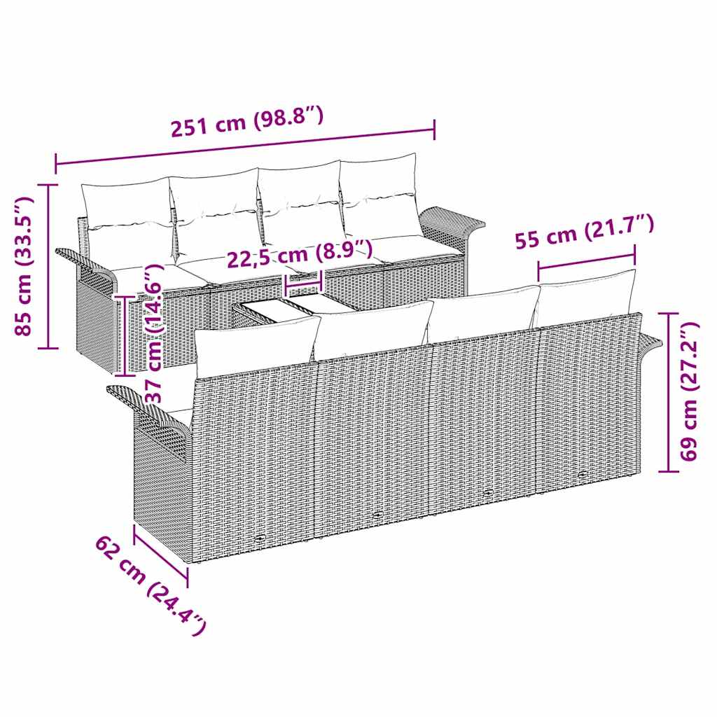 Havesofa Sæt 9 stk. Beige polyrattan