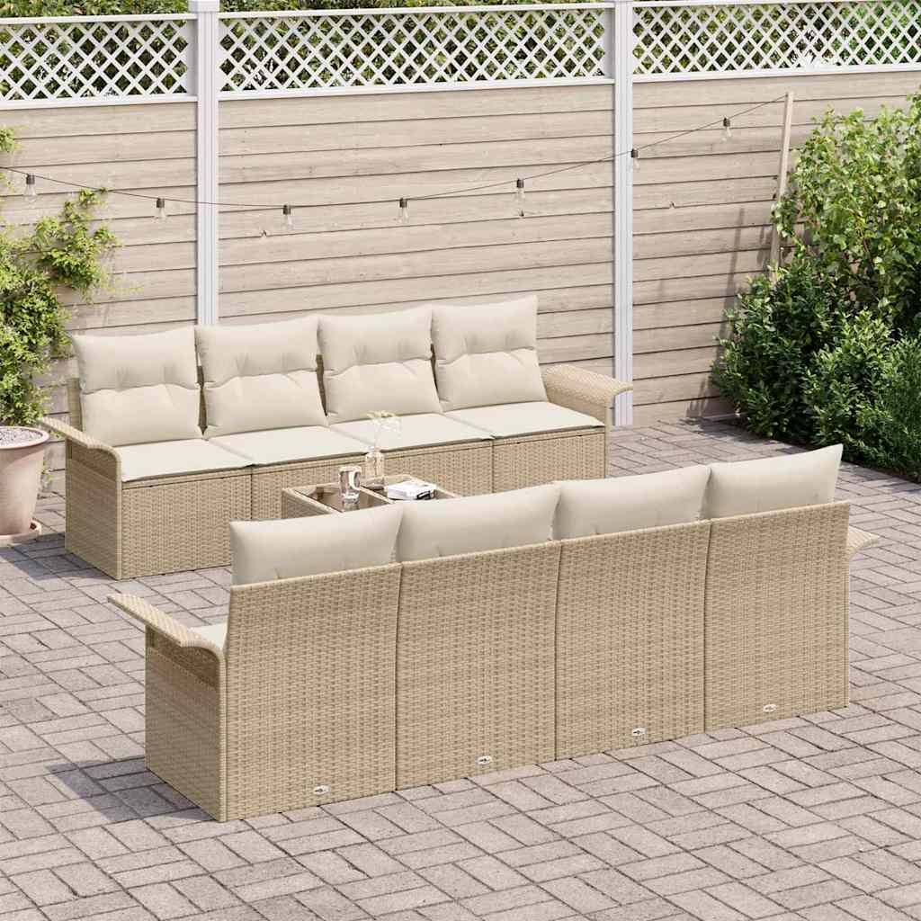 Havesofa Sæt 9 stk. Beige polyrattan