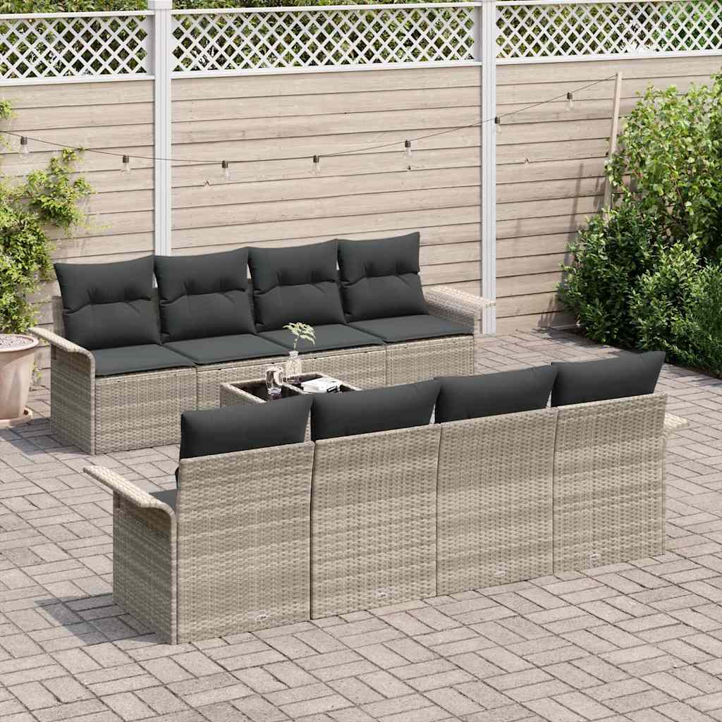 Havesofa Sæt 9 stk. Lysegrå polyrattan
