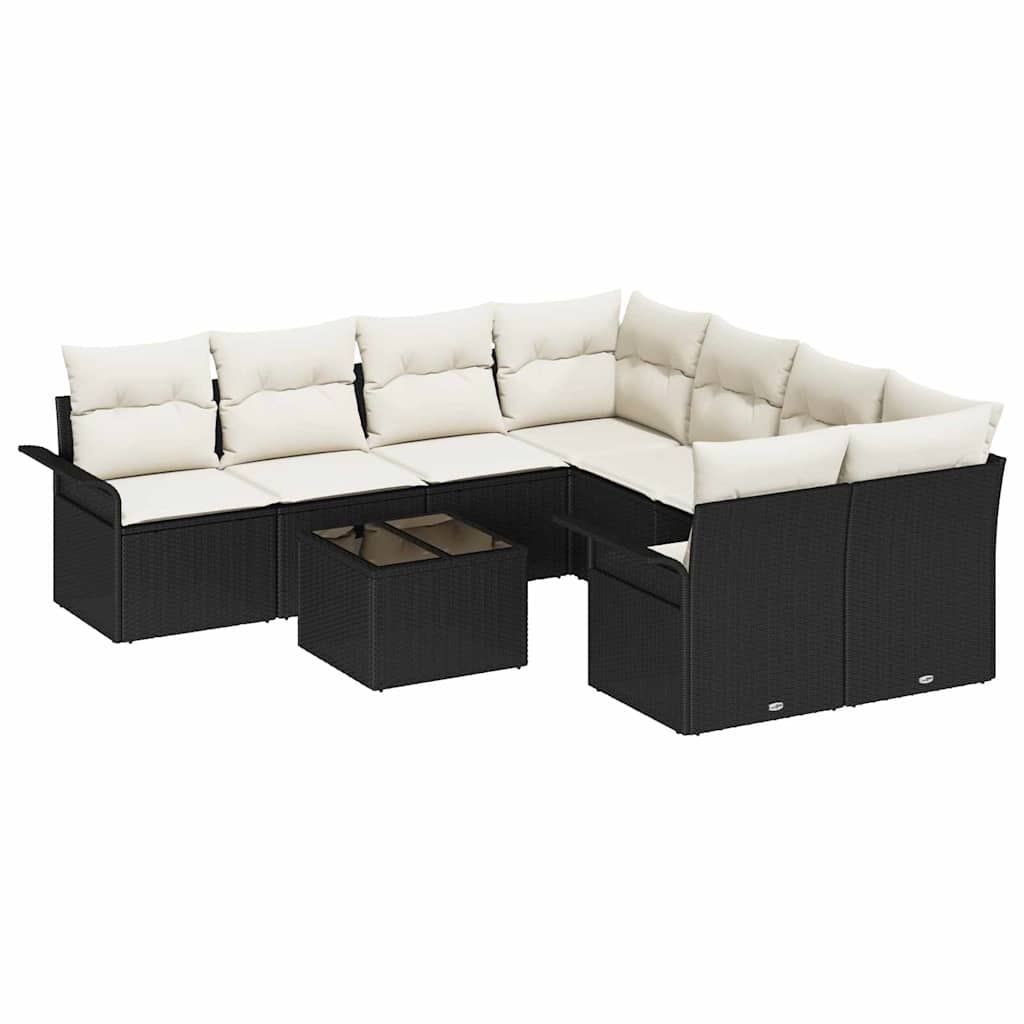 Havesofa Sæt 9 stk. Sort polyrattan