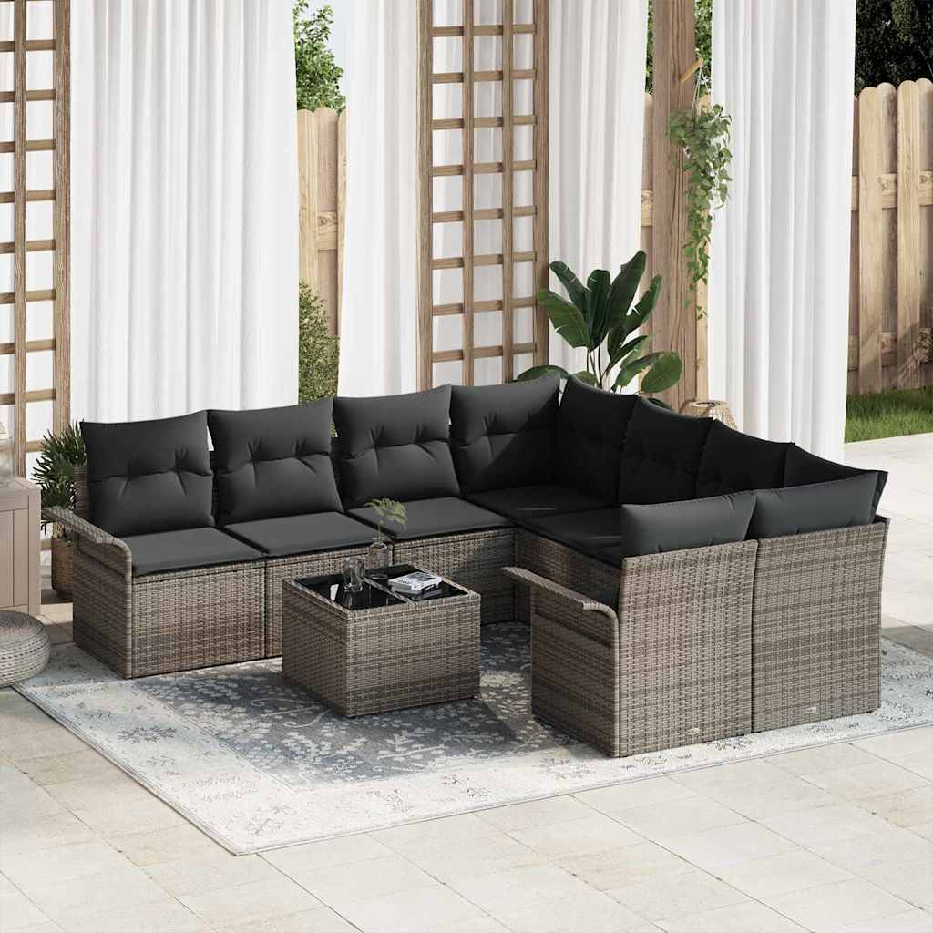 Havesofa Sæt 9 stk. Grå polyrattan