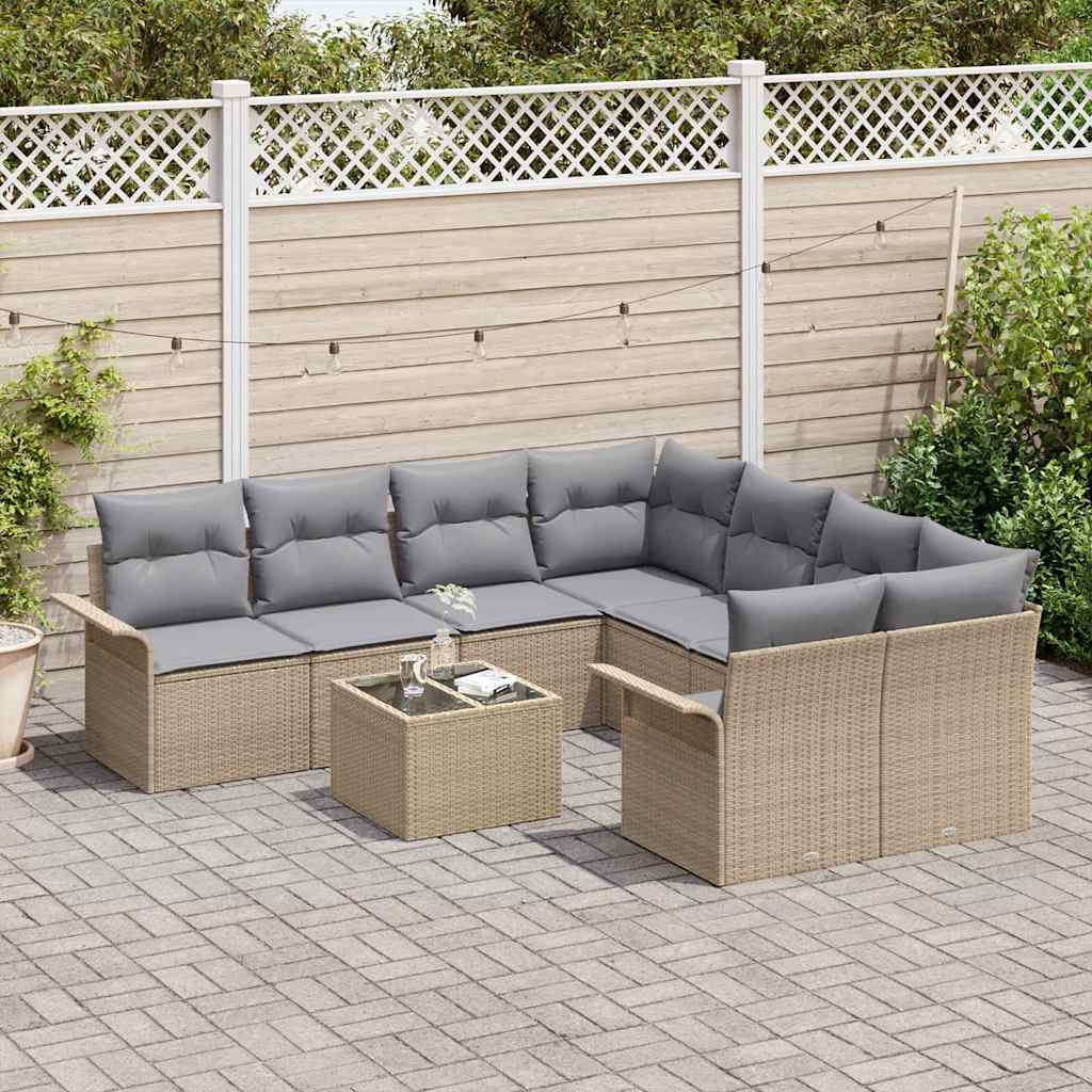 Havesofa Sæt 9 stk. Beige polyrattan