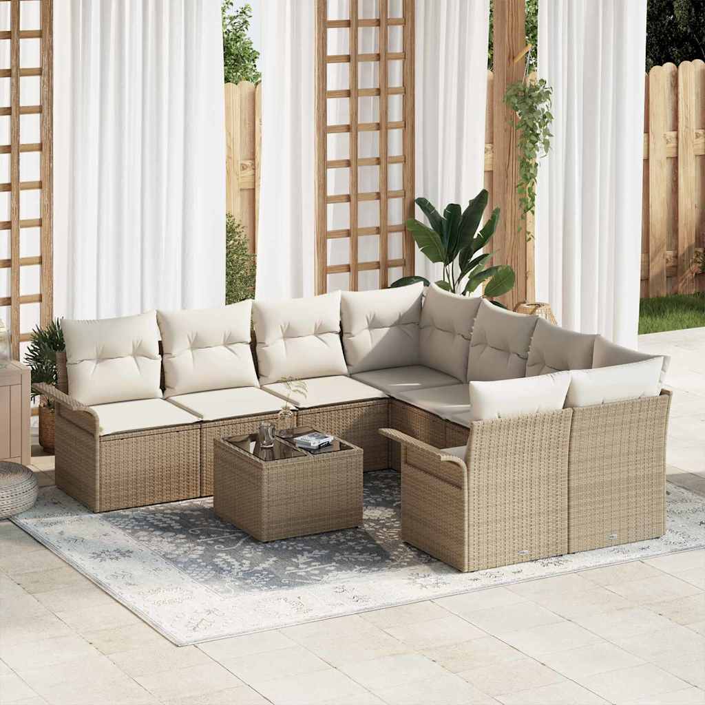 Havesofa Sæt 9 stk. Beige polyrattan