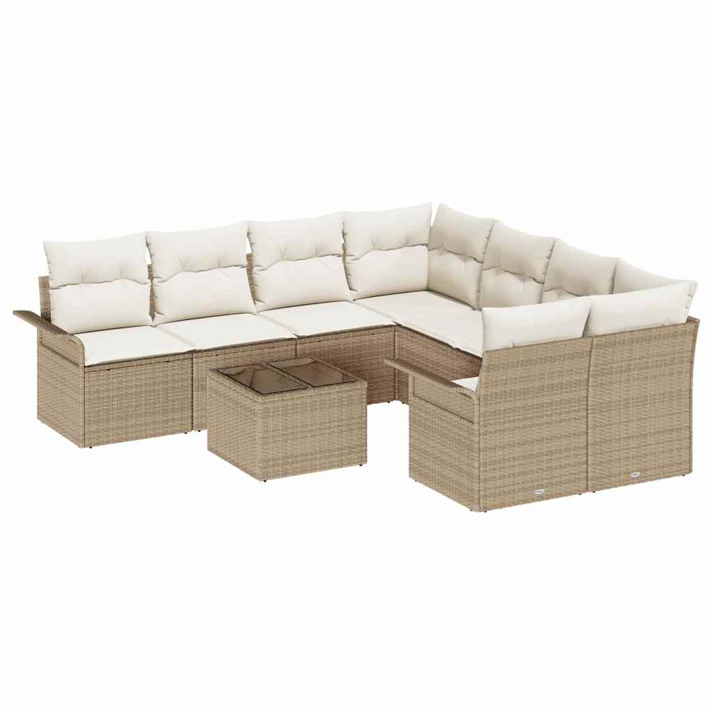 Havesofa Sæt 9 stk. Beige polyrattan