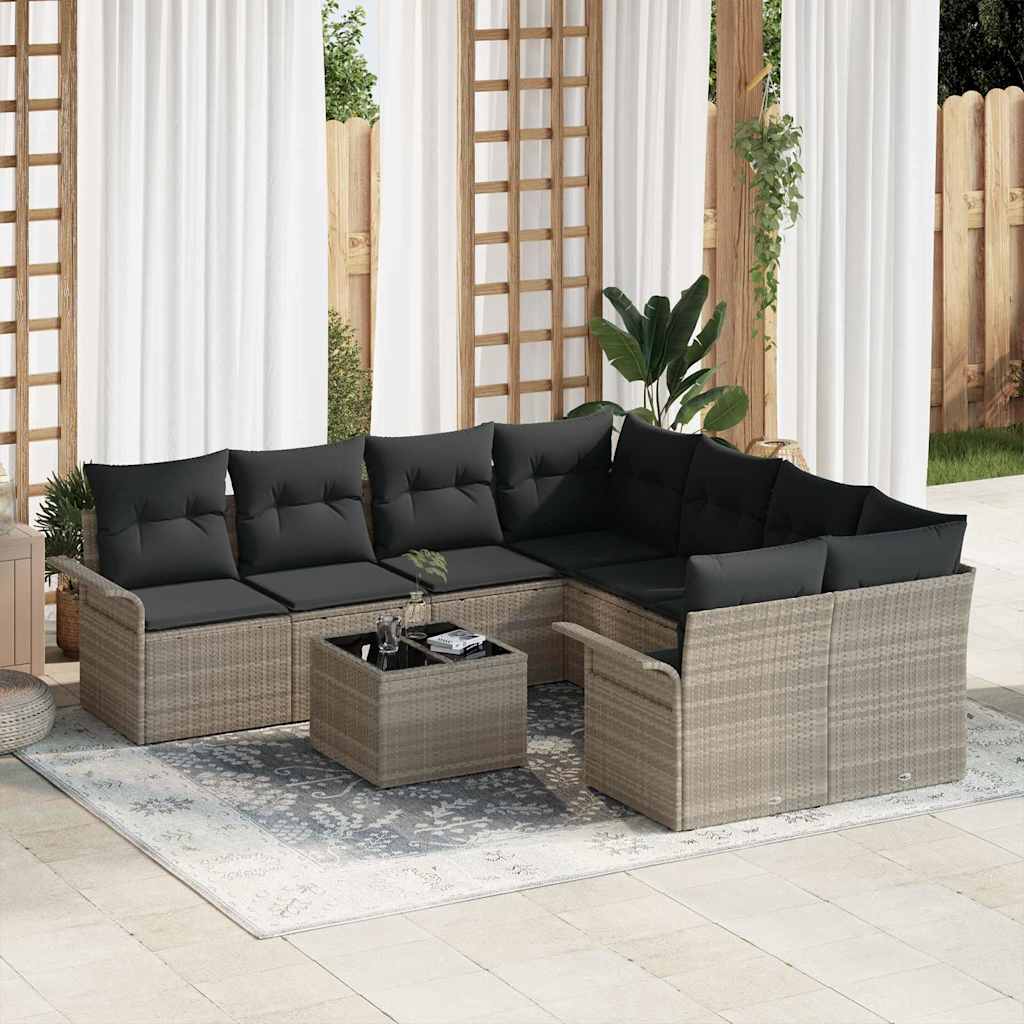 Havesofa Sæt 9 stk. Lysegrå polyrattan