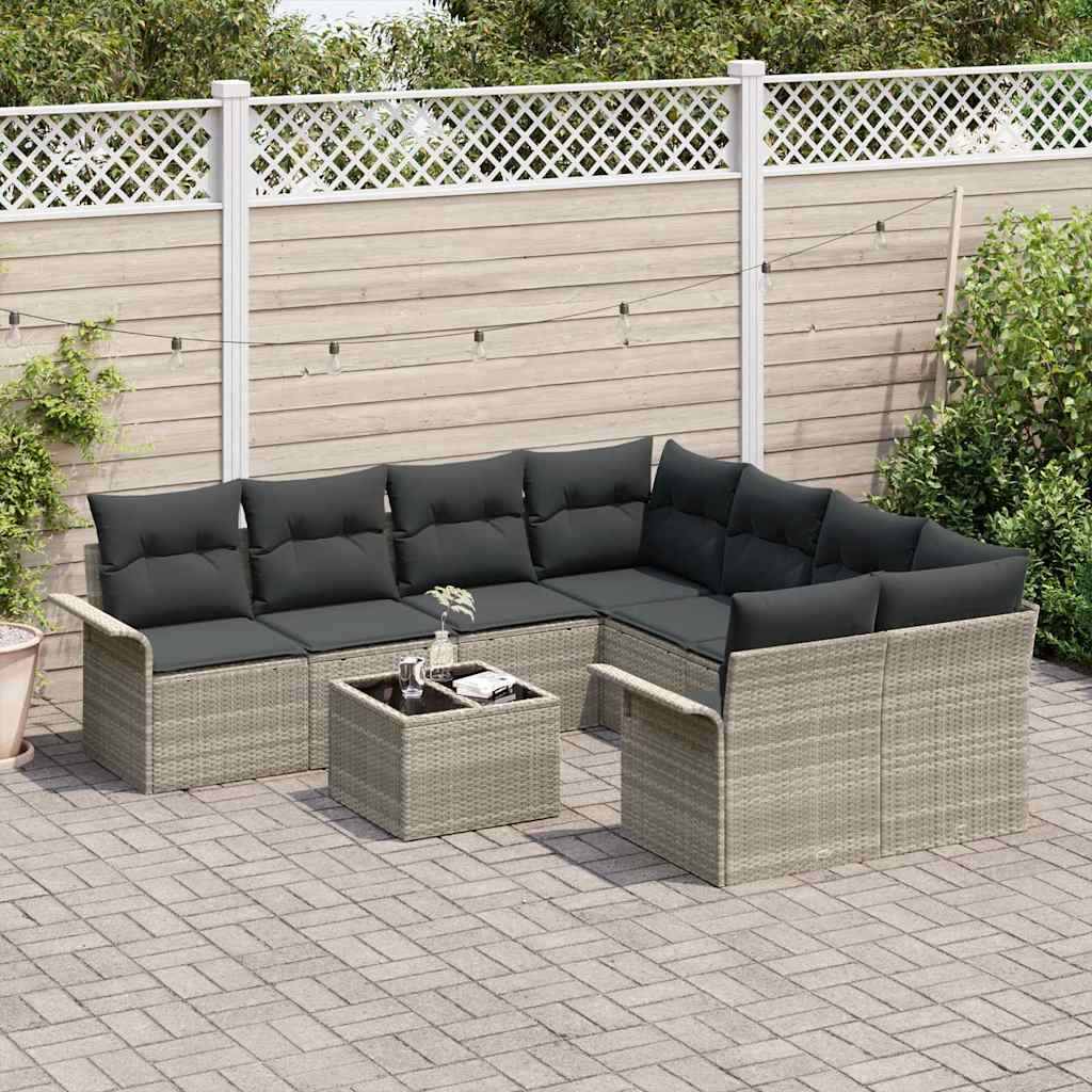 Havesofa Sæt 9 stk. Lysegrå polyrattan