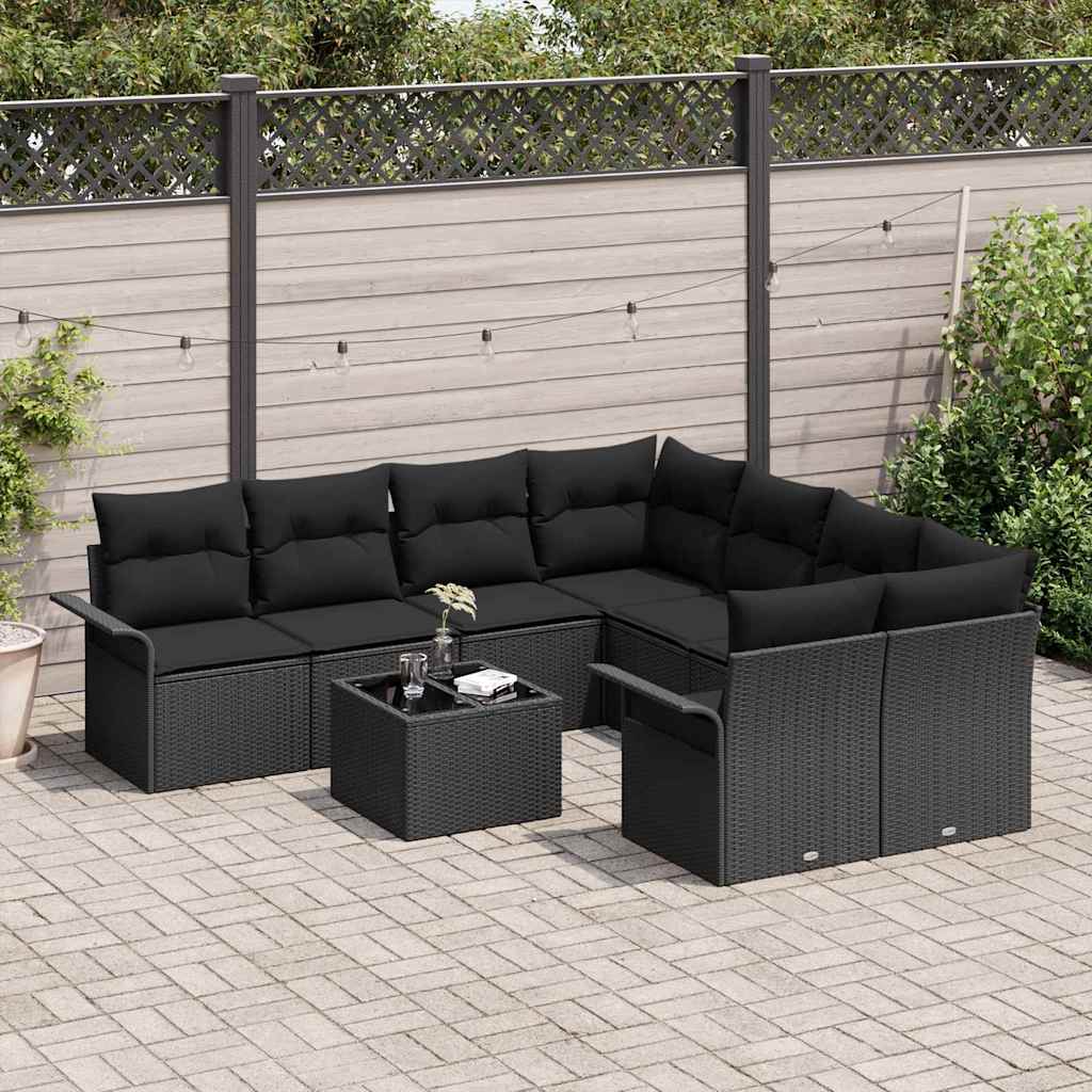 Havesofa Sæt 9 stk. Sort polyrattan