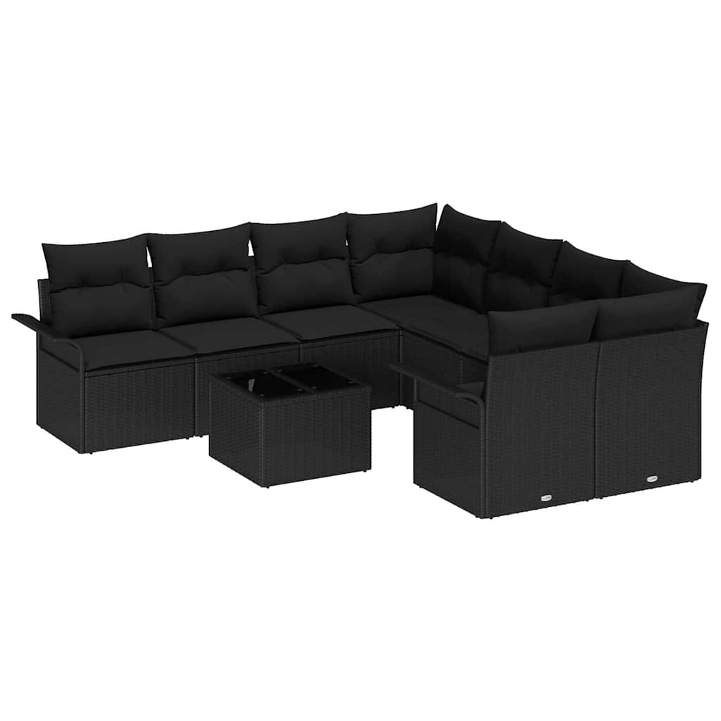 Havesofa Sæt 9 stk. Sort polyrattan