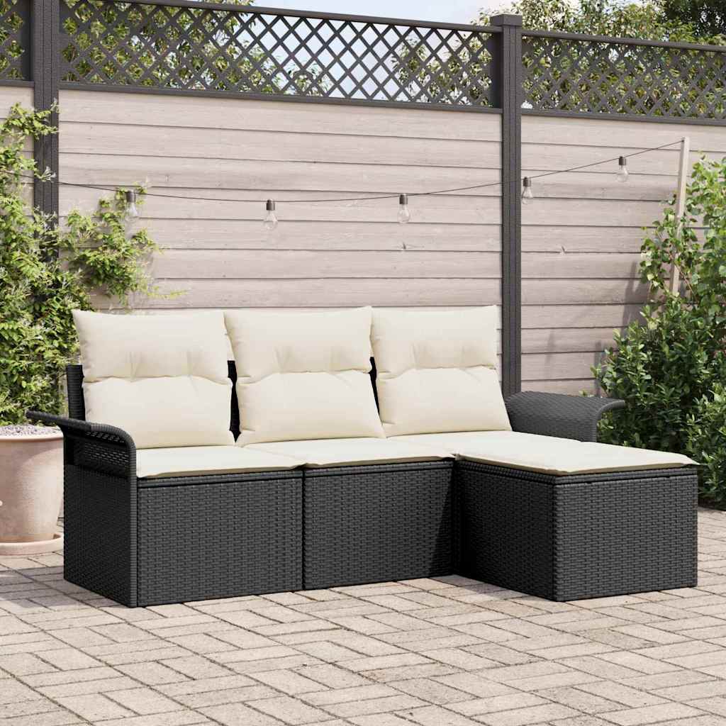 Sofa Sæt 4 stk. 4-Antal sæder Sort og Cream polyrattan