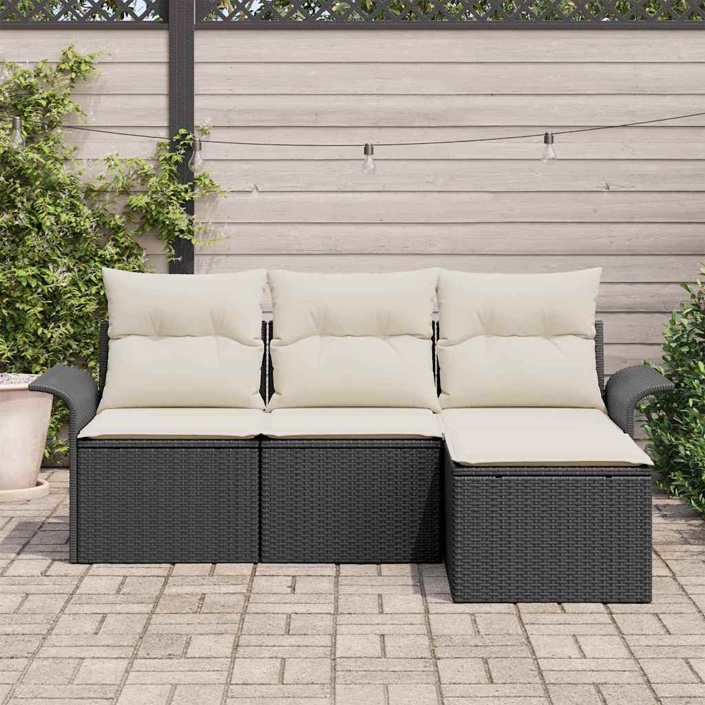 Sofa Sæt 4 stk. 4-Antal sæder Sort og Cream polyrattan
