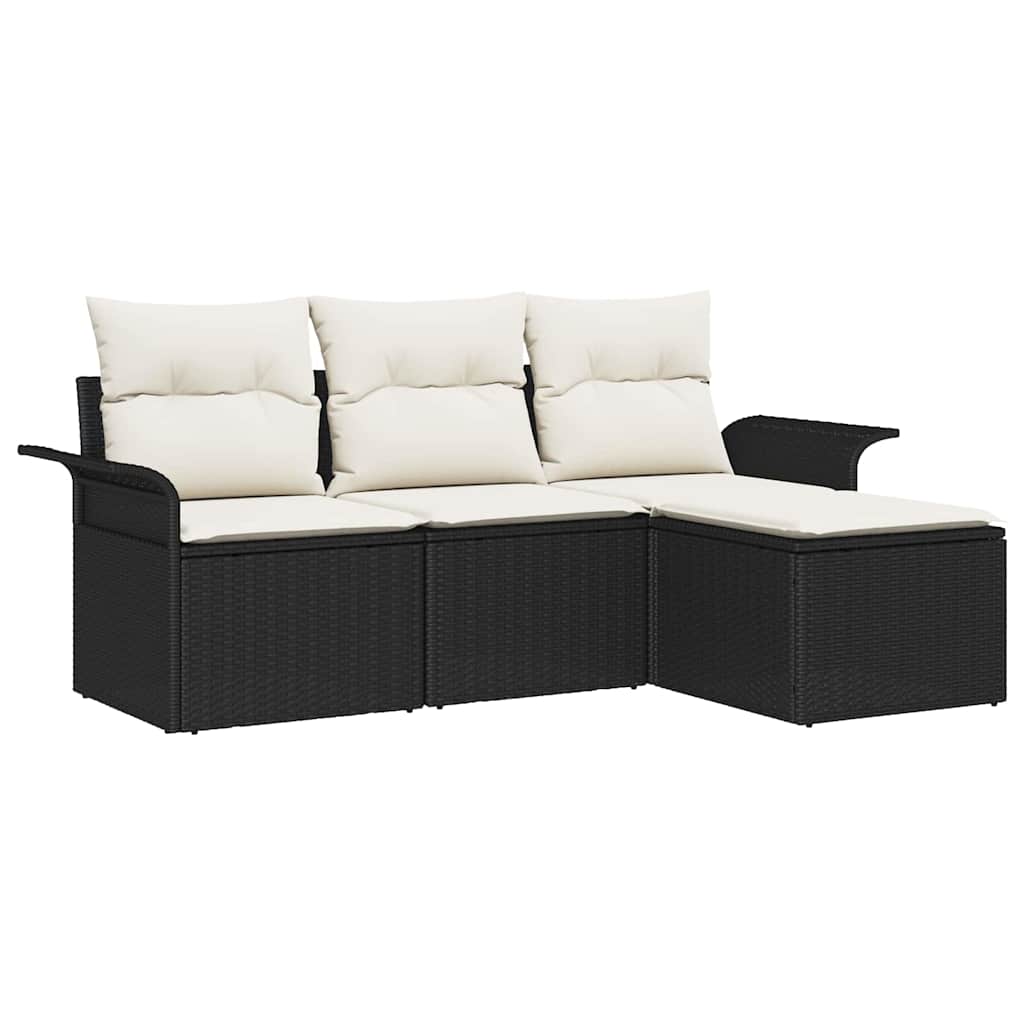 Sofa Sæt 4 stk. 4-Antal sæder Sort og Cream polyrattan