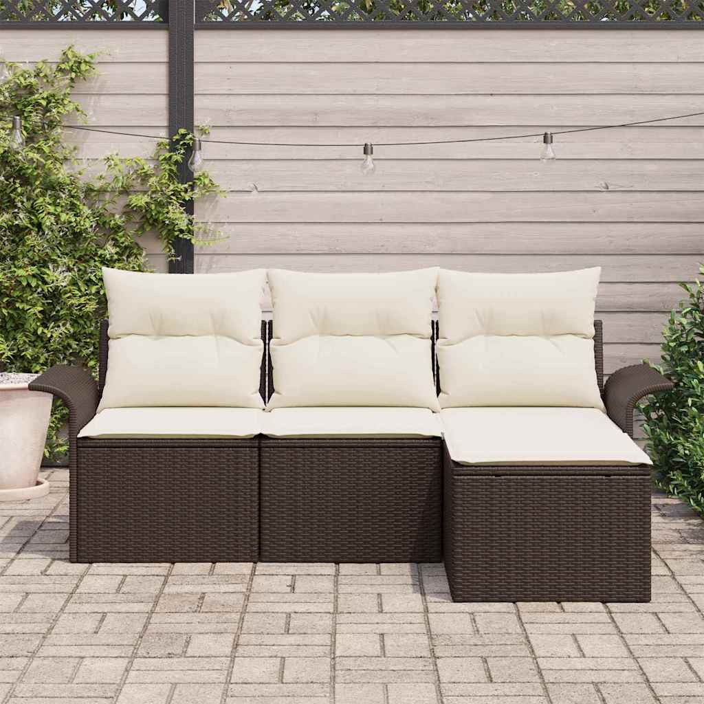 Sofa Sæt 4 stk. 4-Antal sæder Brun og Creme polyrattan