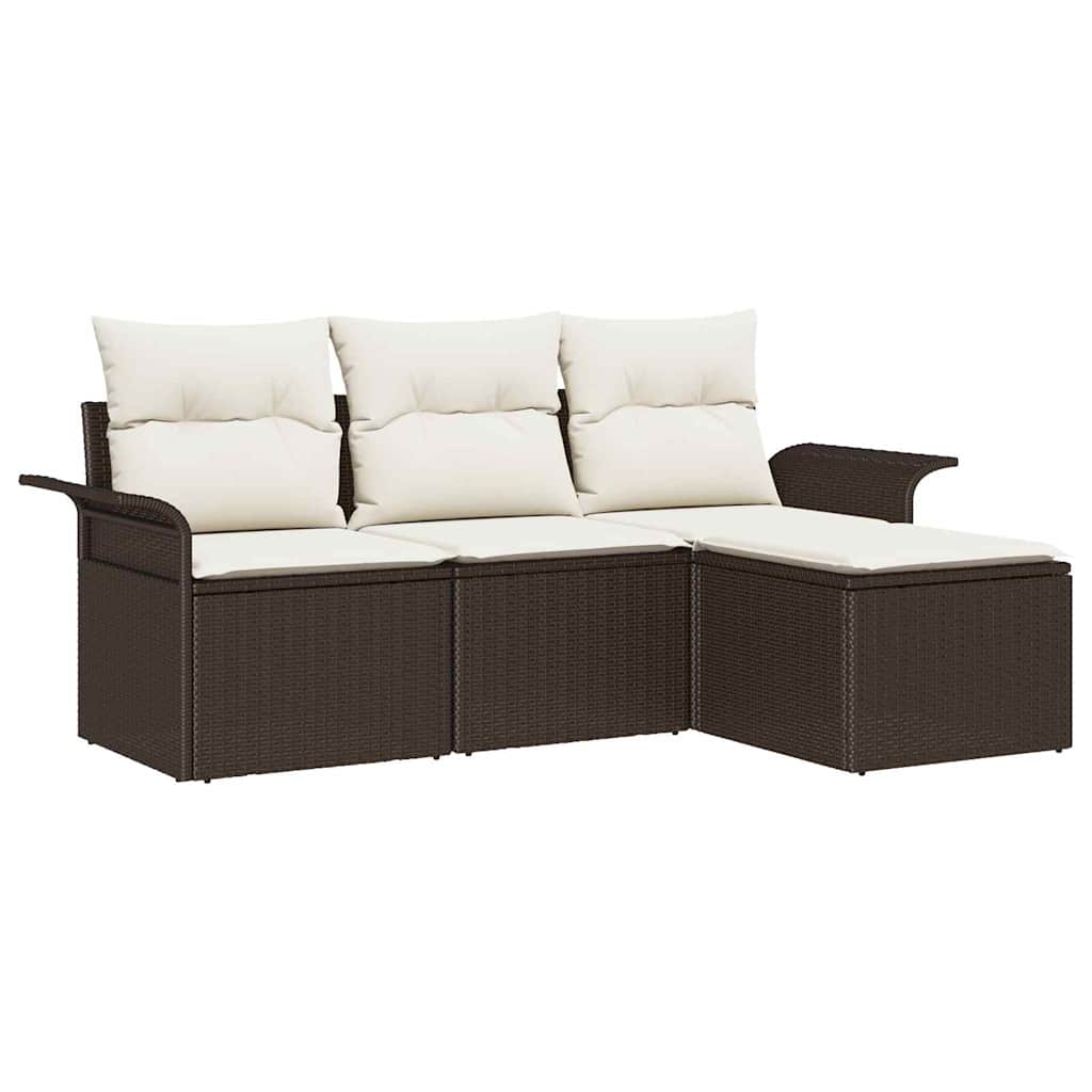 Sofa Sæt 4 stk. 4-Antal sæder Brun og Creme polyrattan