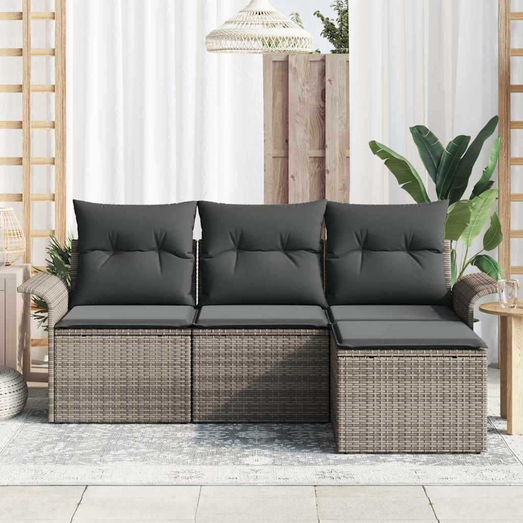 Sofa Sæt 4 stk. 4-Antal sæder Grå polyrattan