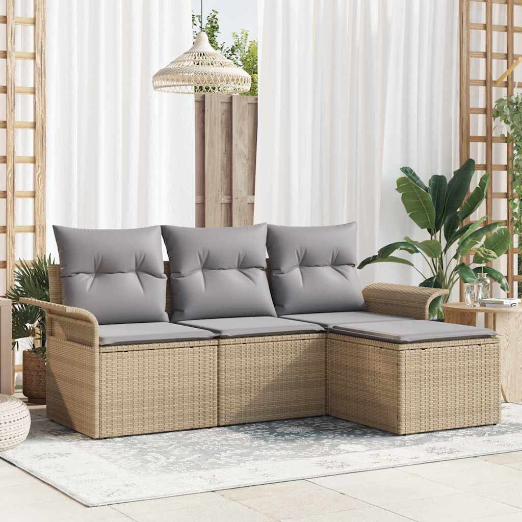 Sofa Sæt 4 stk. 4-Antal sæder Beige polyrattan