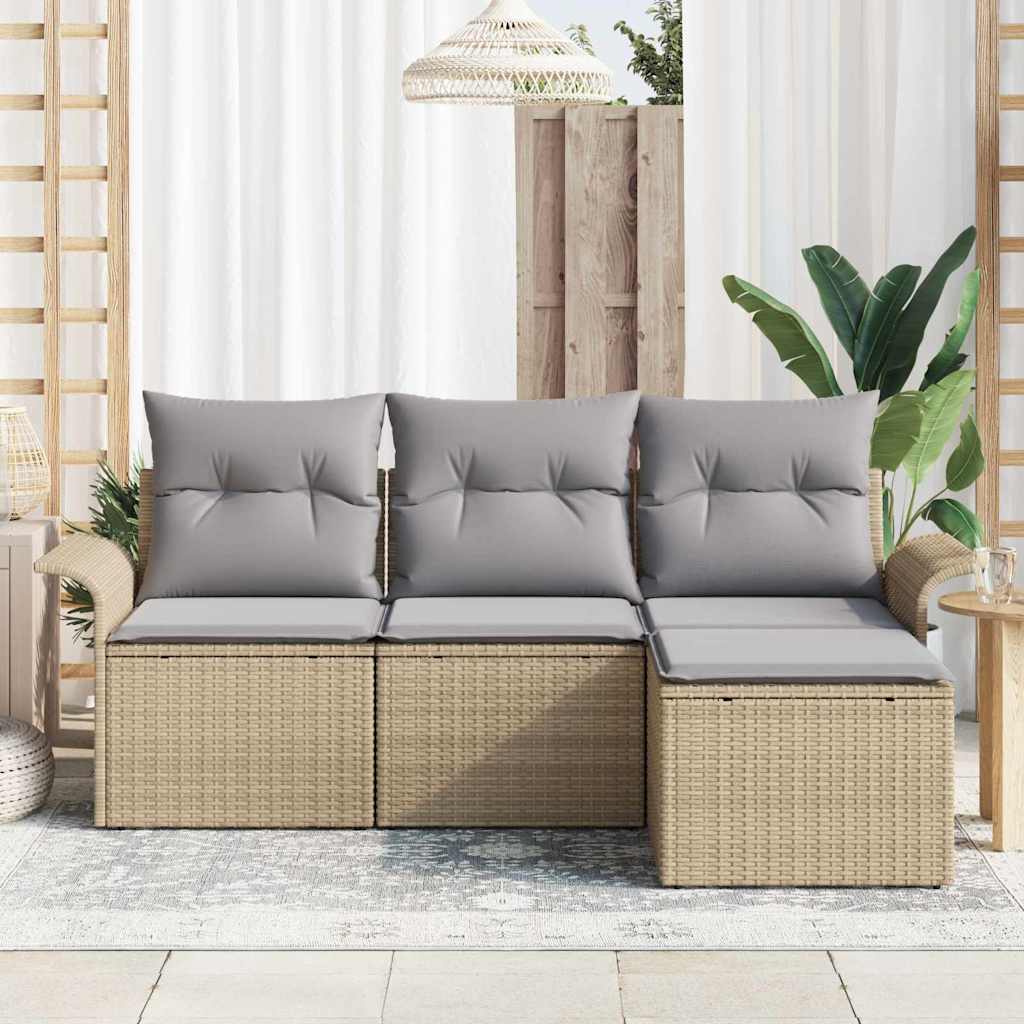 Sofa Sæt 4 stk. 4-Antal sæder Beige polyrattan