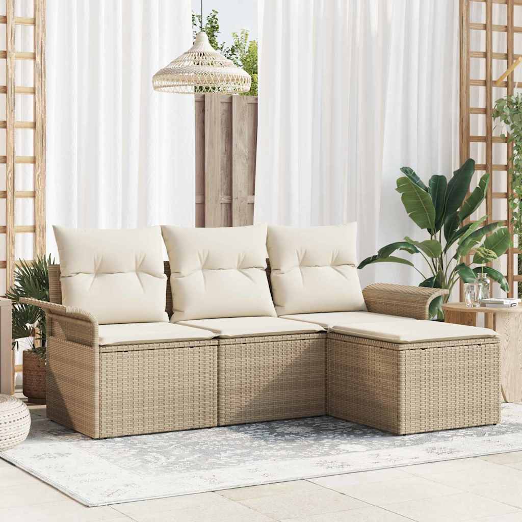 Sofa Sæt 4 stk. 4-Antal sæder Beige polyrattan