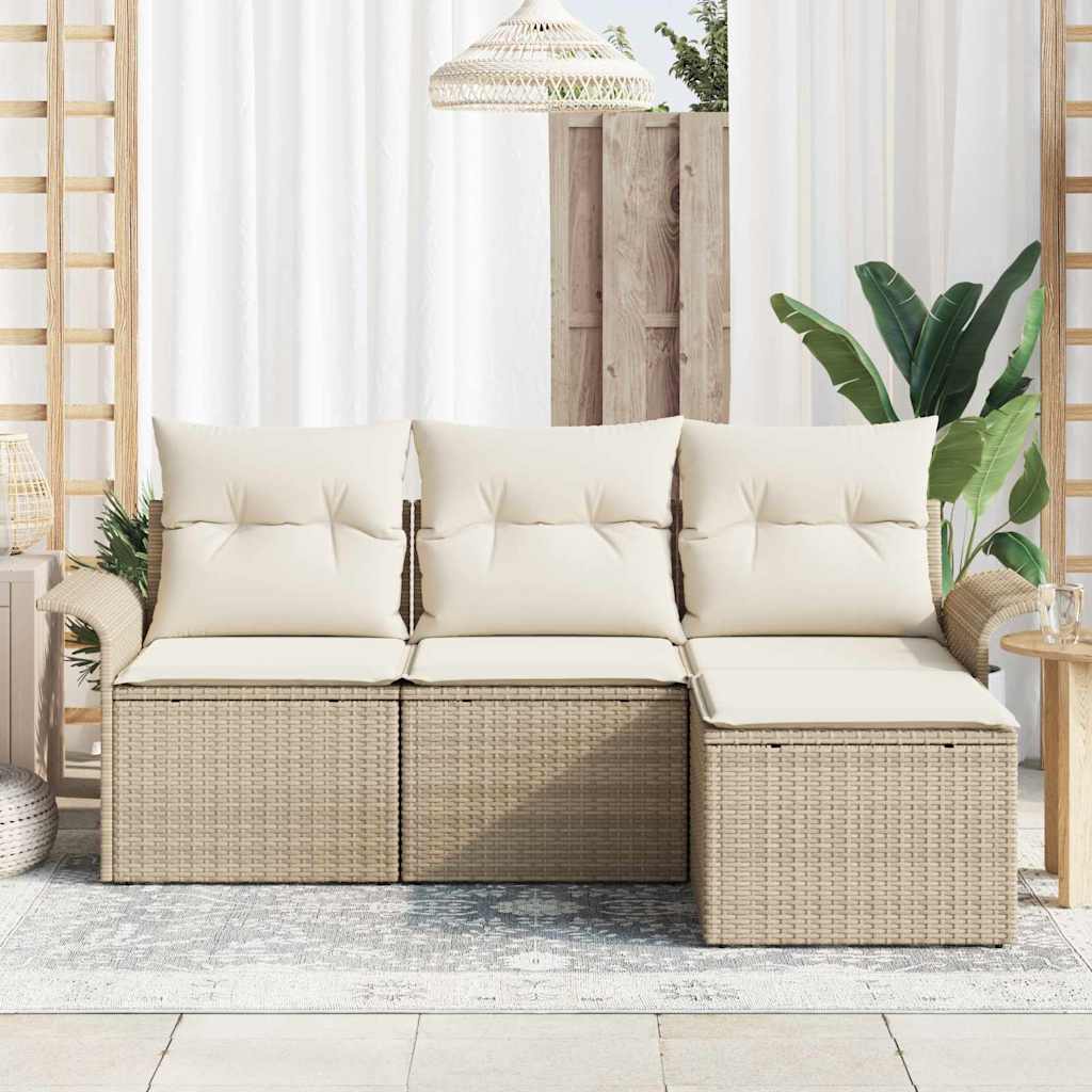 Sofa Sæt 4 stk. 4-Antal sæder Beige polyrattan