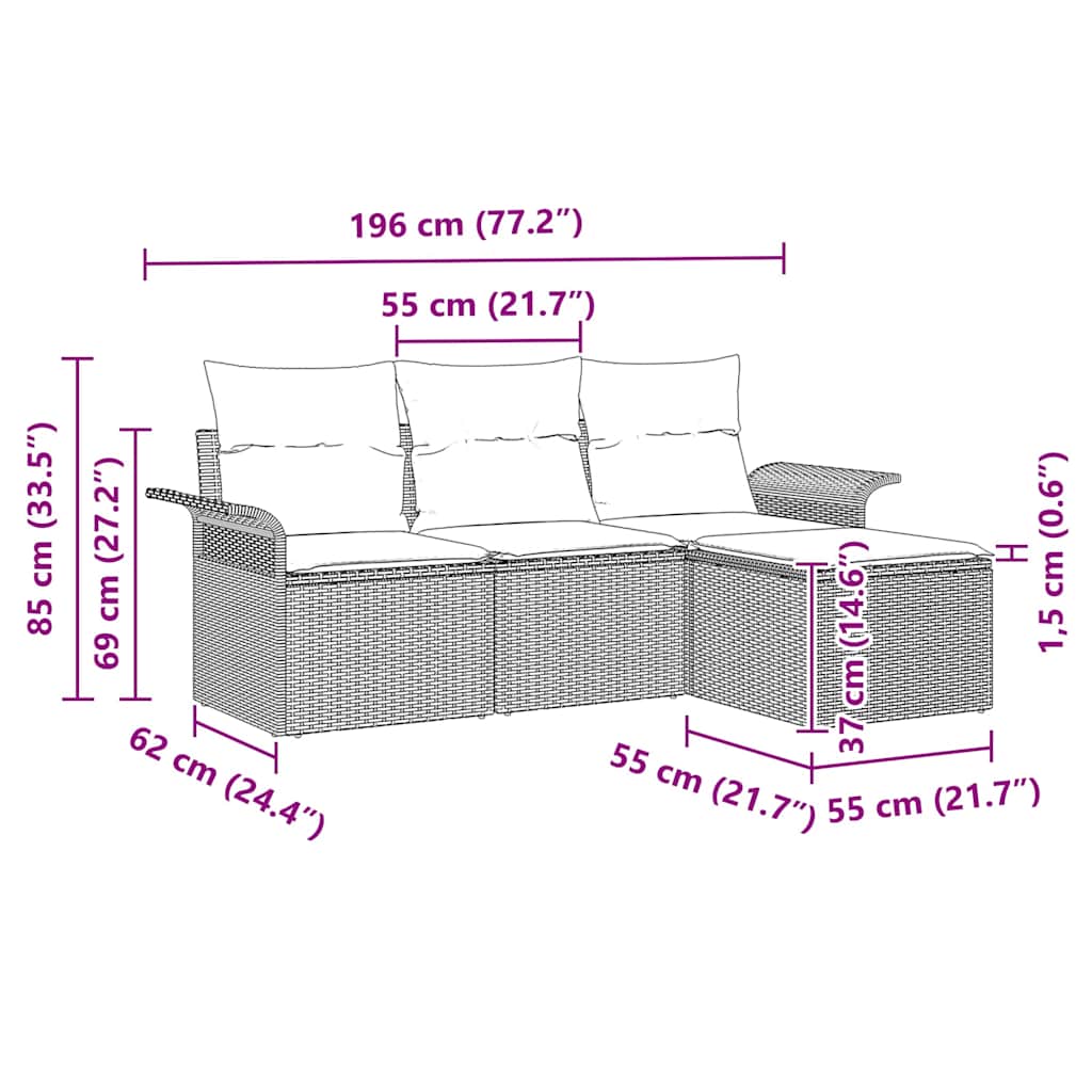 Sofa Sæt 4 stk. 4-Antal sæder Grå polyrattan