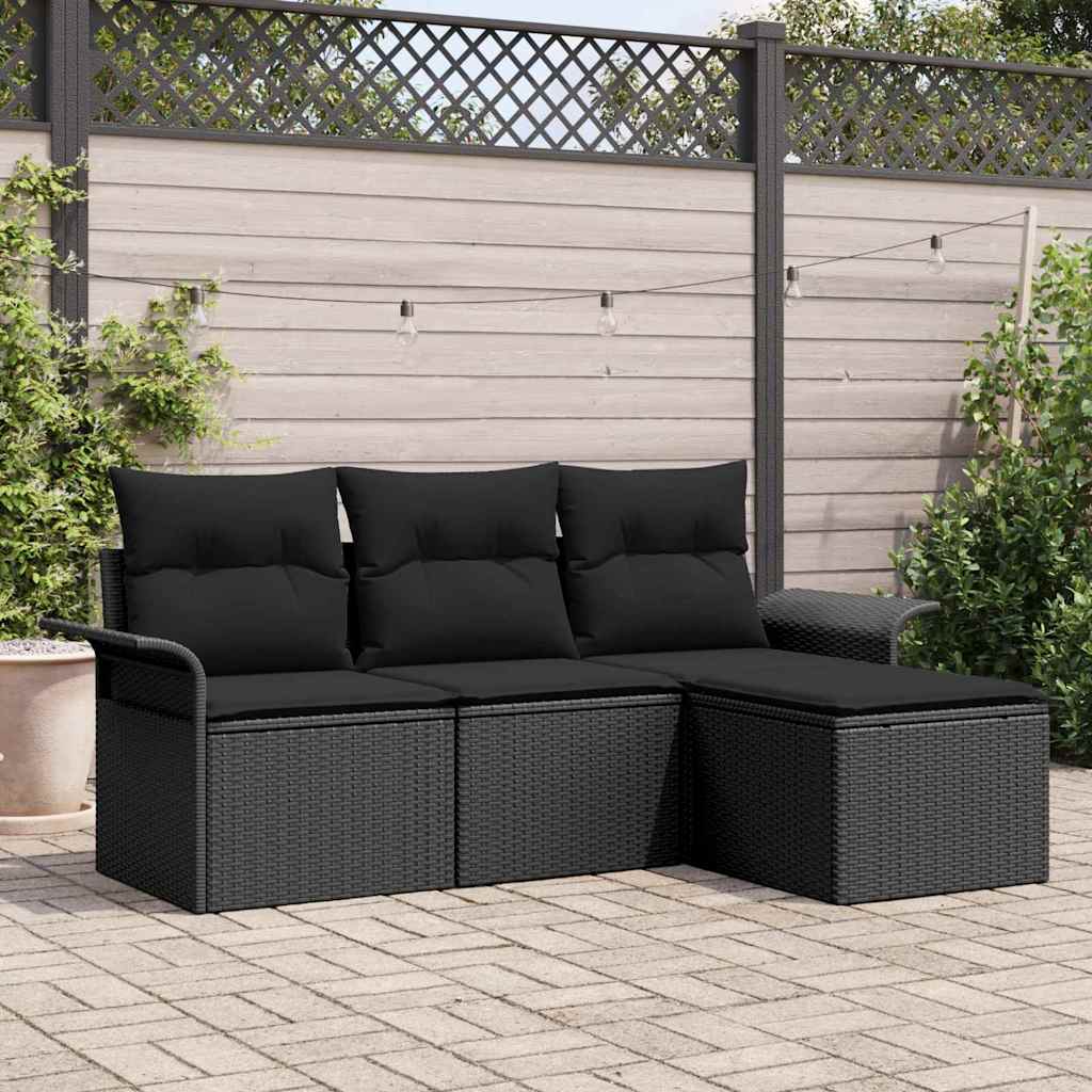 Sofa Sæt 4 stk. 4-Antal sæder Sort polyrattan