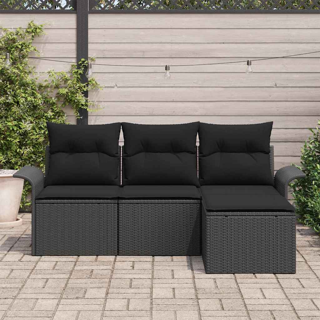 Sofa Sæt 4 stk. 4-Antal sæder Sort polyrattan