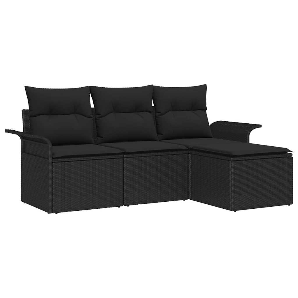 Sofa Sæt 4 stk. 4-Antal sæder Sort polyrattan
