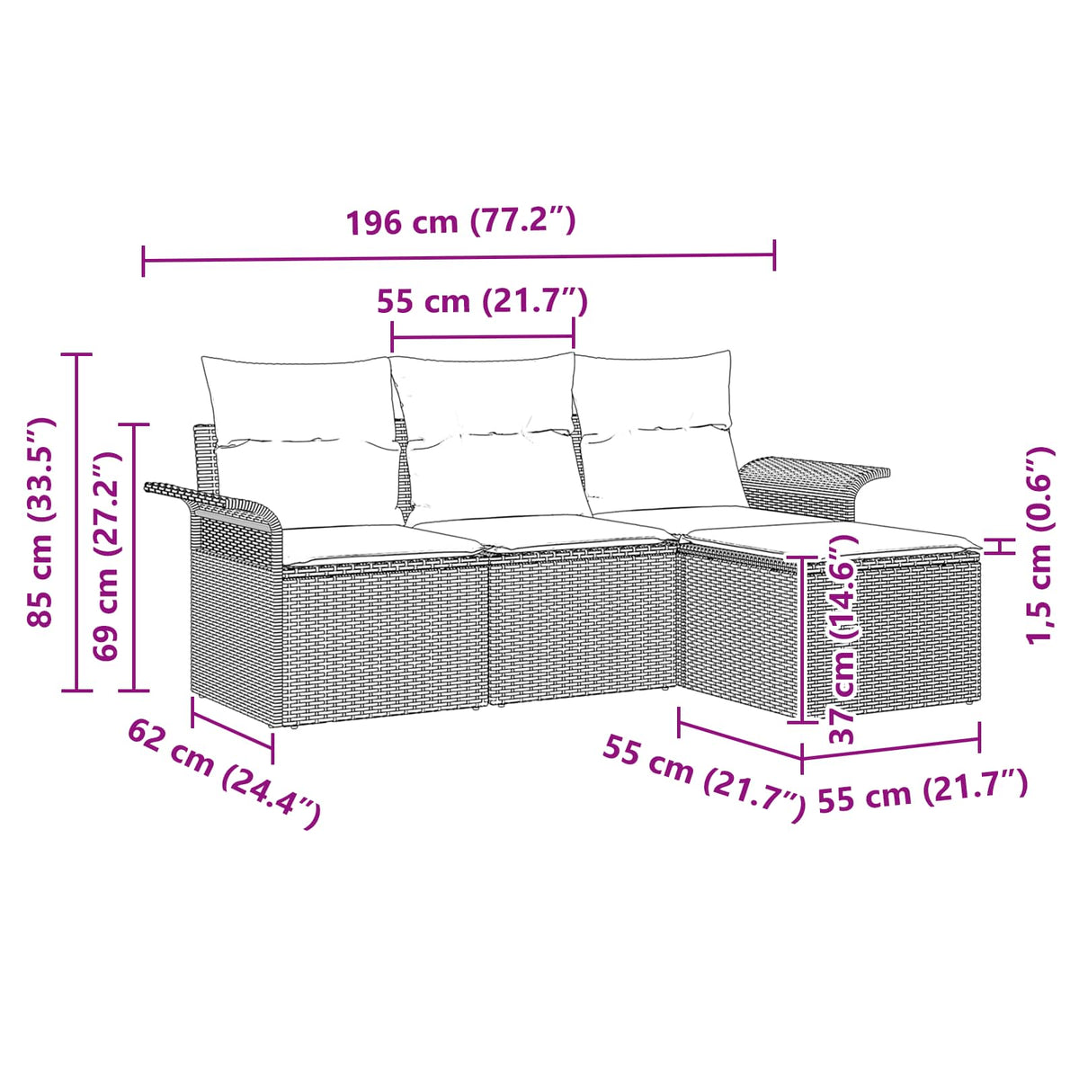Havesofa Sæt 4 stk. Brun polyrattan