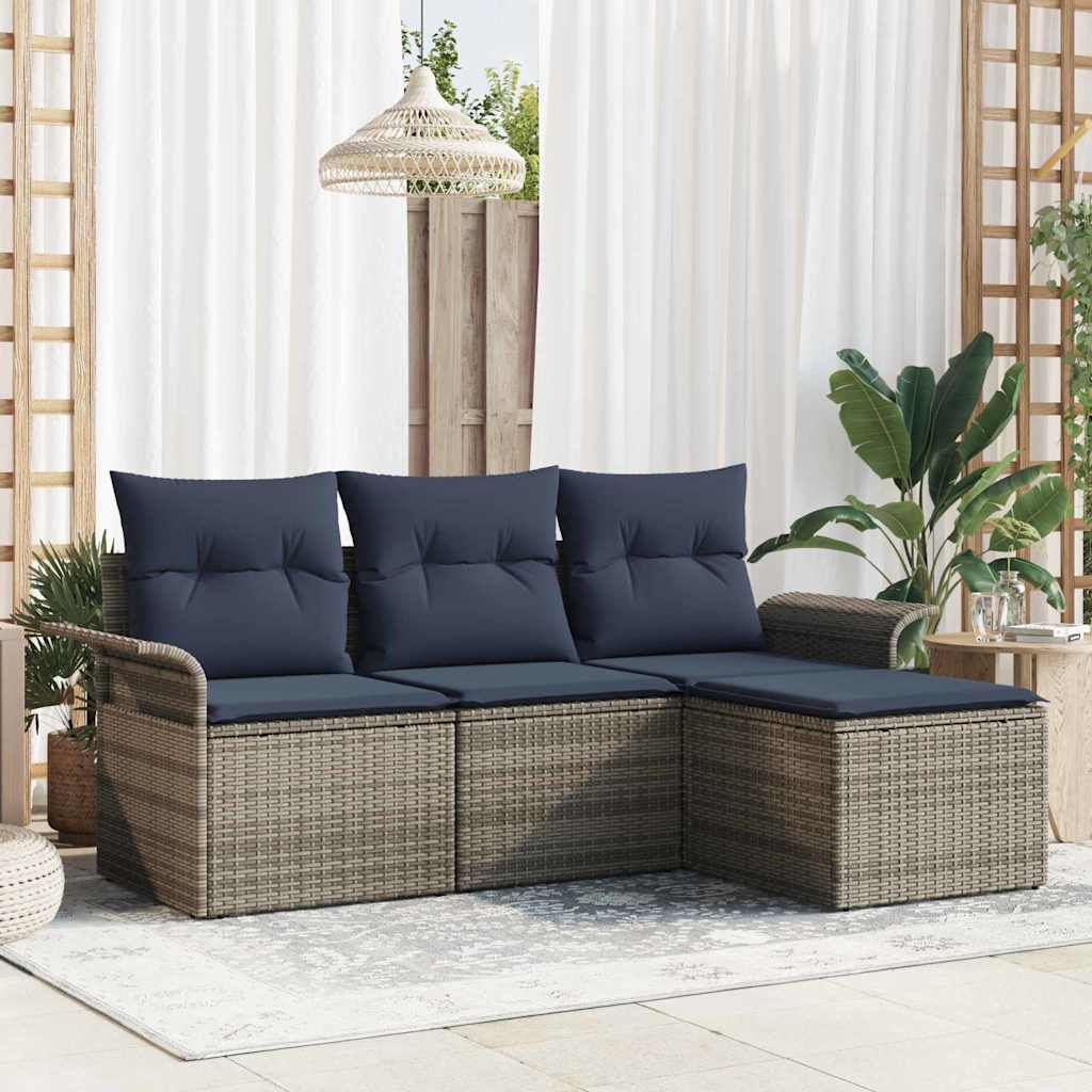 Havesofa Sæt 4 stk. Grå polyrattan