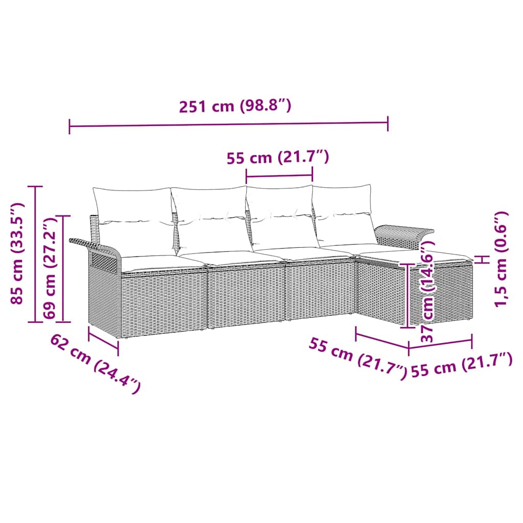 Udendørs sofa 5 stk. Brun polyrattan