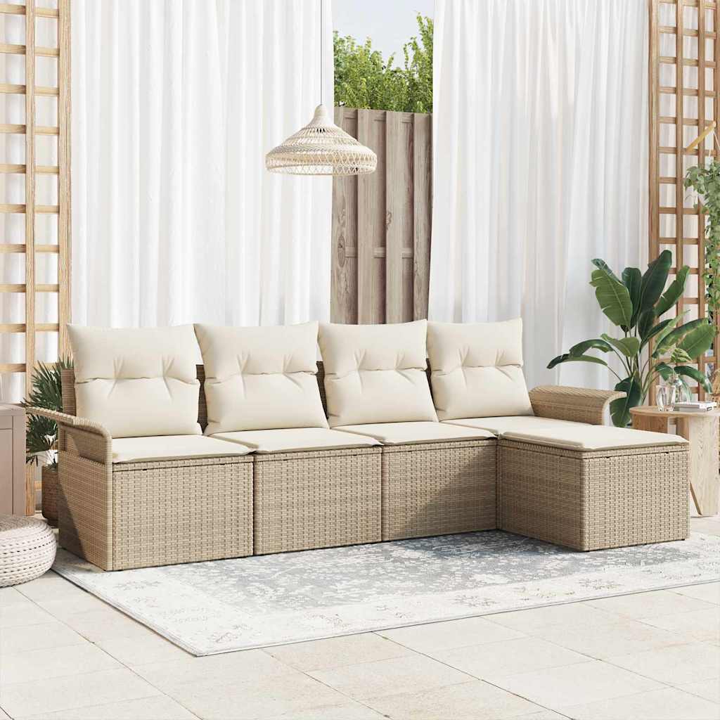 Udendørs sofa 5 stk. Beige polyrattan