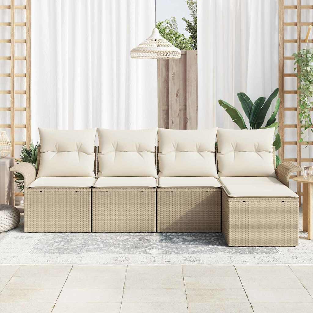 Udendørs sofa 5 stk. Beige polyrattan