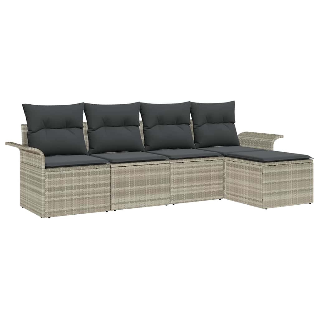 Udendørs sofa 5 stk. Lysegrå polyrattan