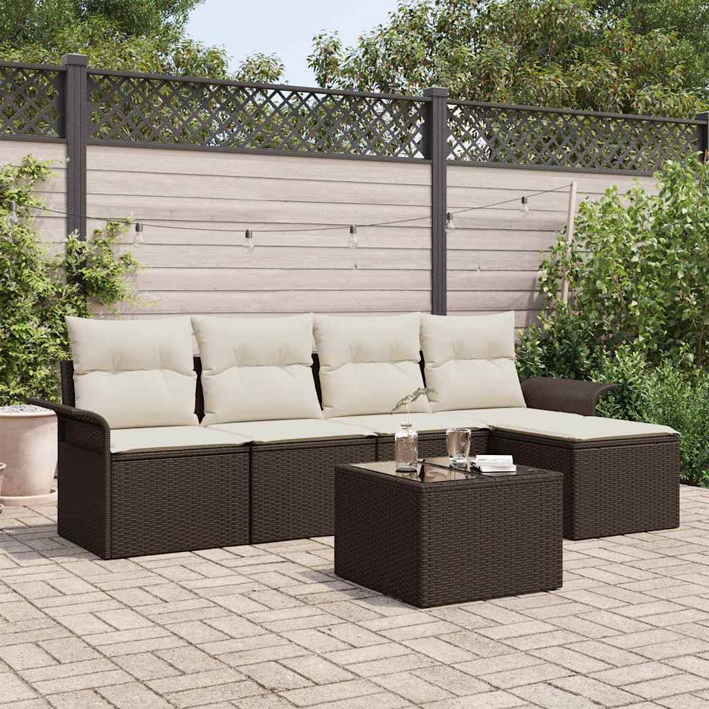 Udendørs sofa 6 stk. Brun polyrattan