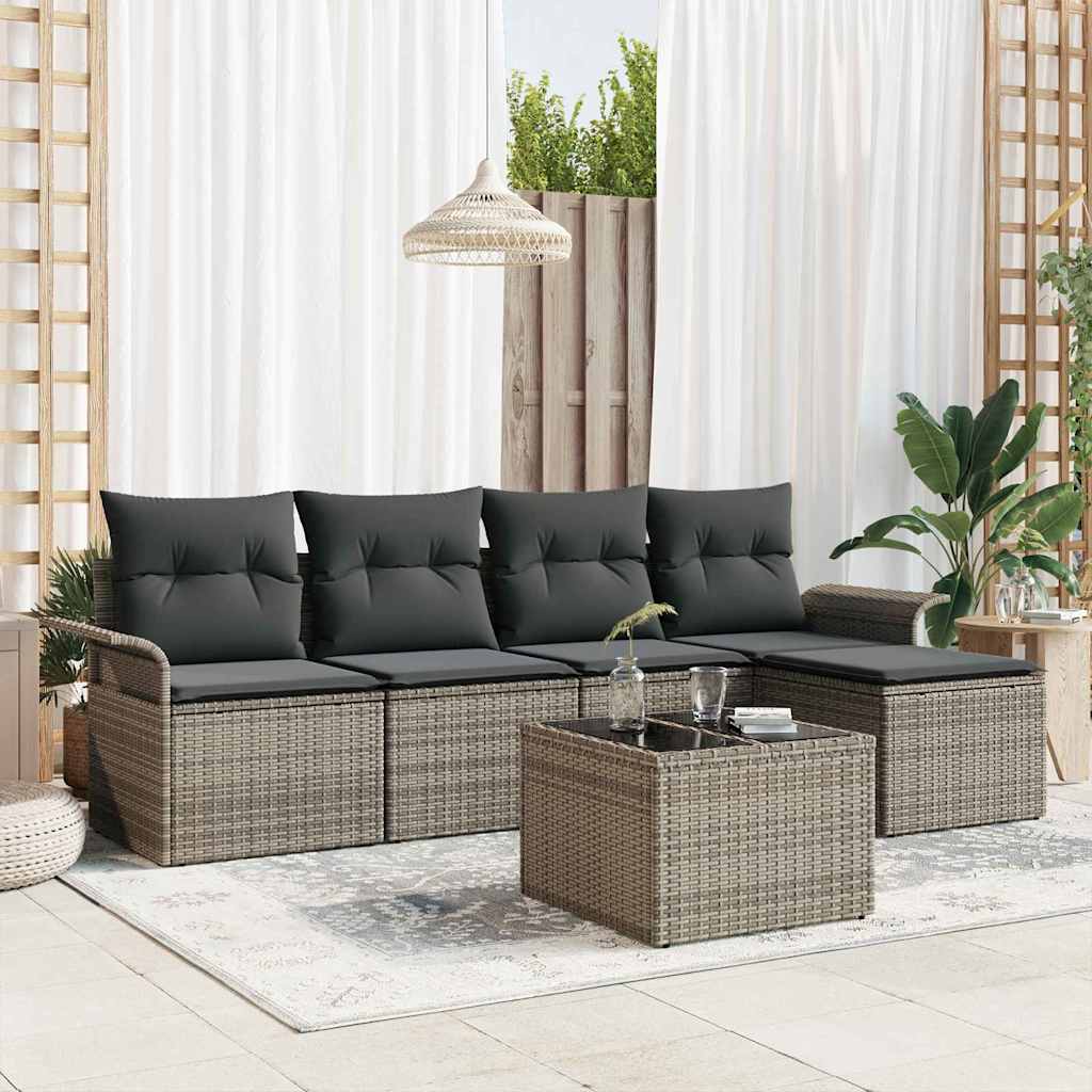 Udendørs sofa 6 stk. Grå polyrattan