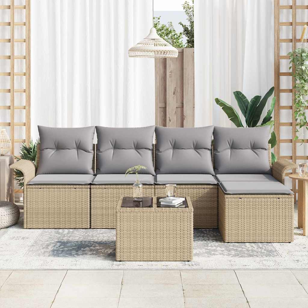Udendørs sofa 6 stk. Beige polyrattan