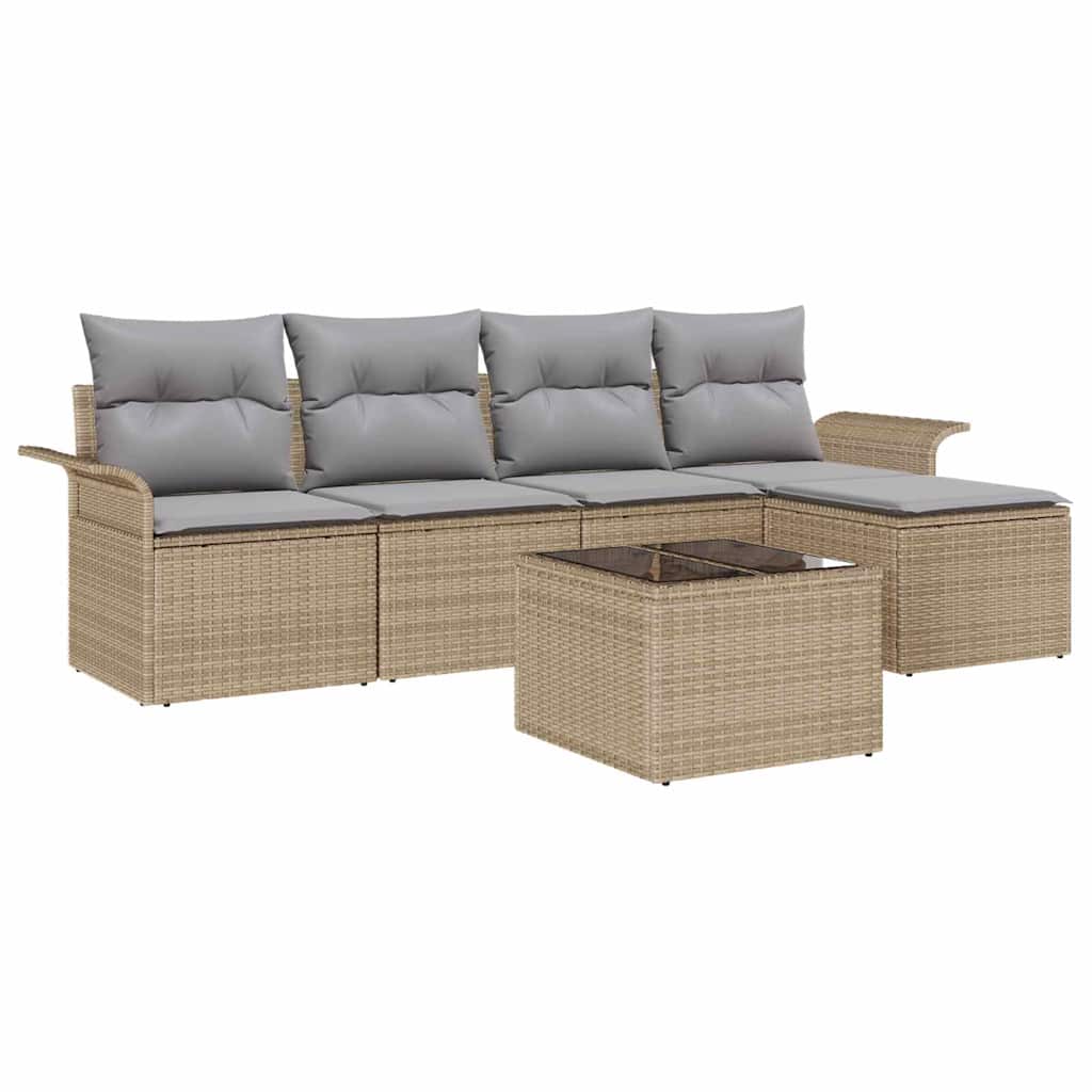 Udendørs sofa 6 stk. Beige polyrattan