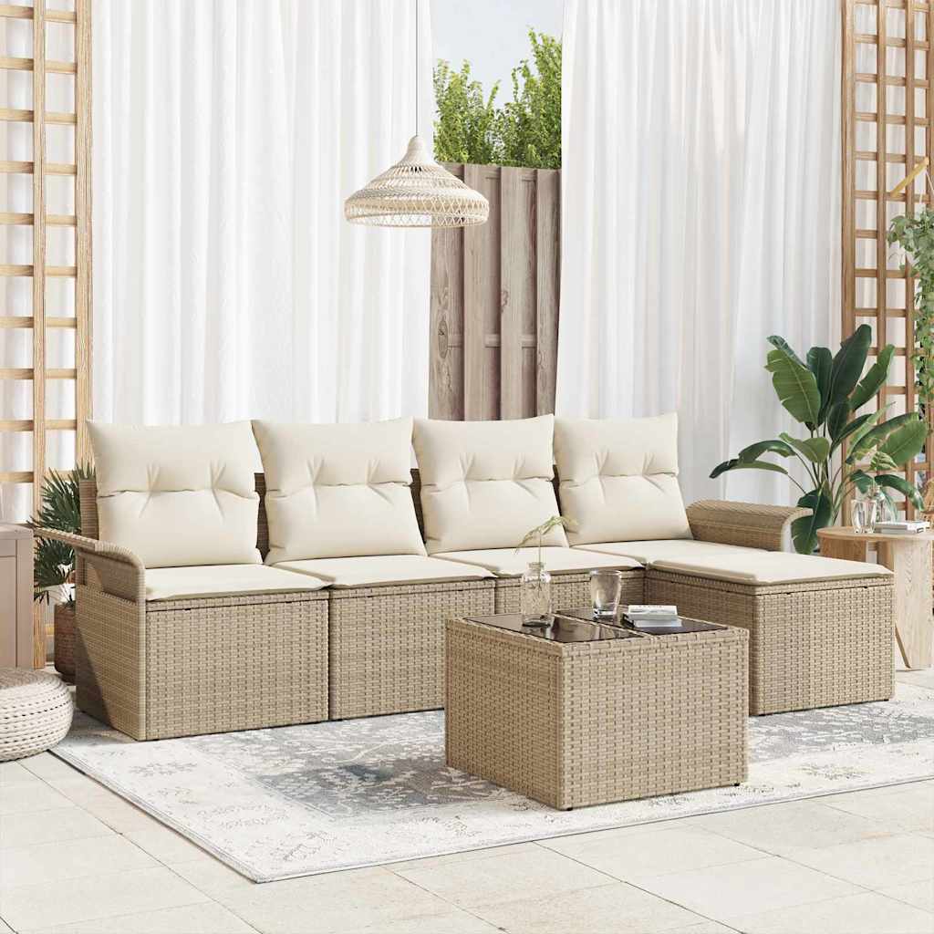 Udendørs sofa 6 stk. Beige polyrattan