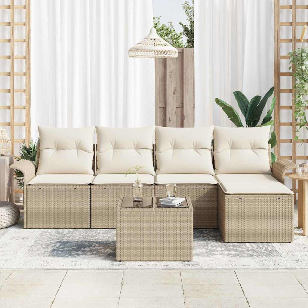 Udendørs sofa 6 stk. Beige polyrattan