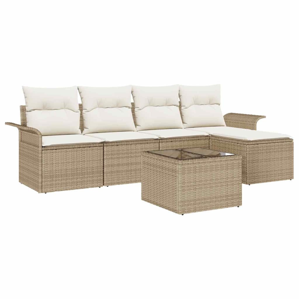 Udendørs sofa 6 stk. Beige polyrattan