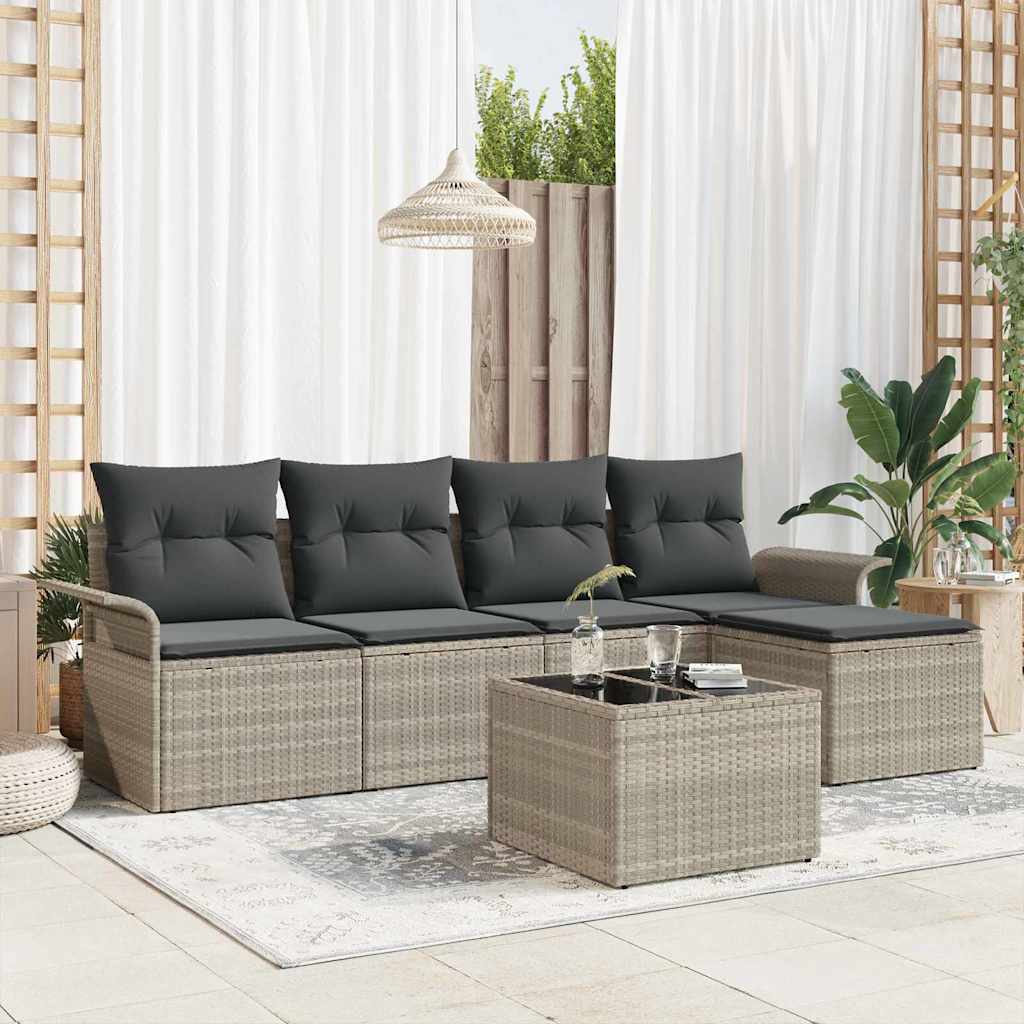 Udendørs sofa 6 stk. Lysegrå polyrattan